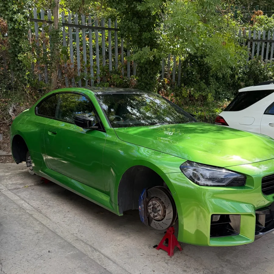 Green BMW having brake work carried out at our Slough workshop